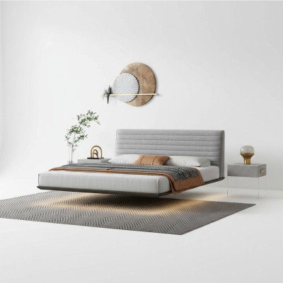 Mur Gris Lit Mural Chambre Designer Lits à LED Lits Doubles Modernes