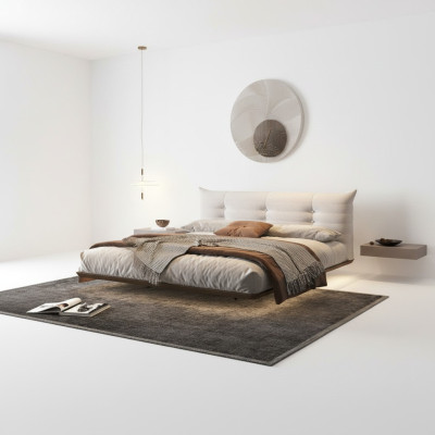 Chambre blanche Lit Designer Mur Lit LED Lits Cadre en bois Meubles