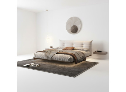 Chambre blanche Lit Designer Mur Lit LED Lits Cadre en bois Meubles