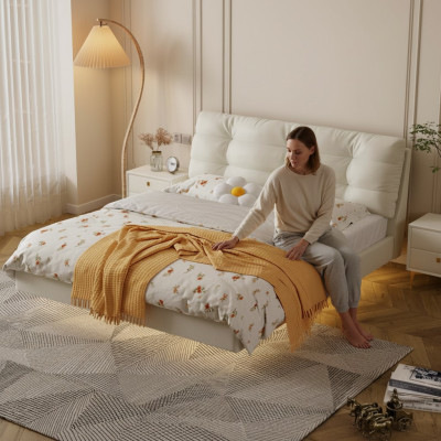 Chambre Cadre en Bois Meubles Lit Double Blanc Lits en Cuir Lits en Textile