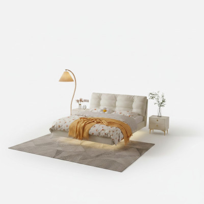 Chambre Cadre en Bois Meubles Lit Double Blanc Lits en Cuir Lits en Textile