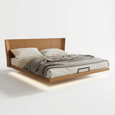 Lit mural marron Designer Chambre Mobilier Cadre en bois Lit en similicuir