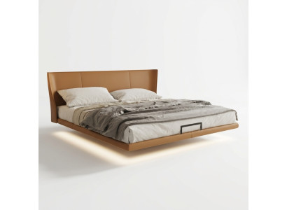Lit mural marron Designer Chambre Mobilier Cadre en bois Lit en similicuir