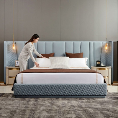 Grande Chambre Lit double Lits design Cadre en bois Lit rembourré