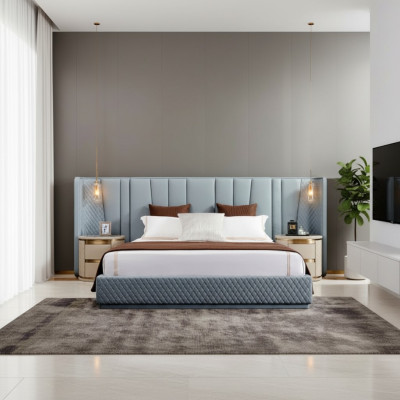 Grande Chambre Lit double Lits design Cadre en bois Lit rembourré