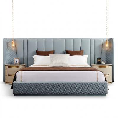Grande Chambre Lit double Lits design Cadre en bois Lit rembourré