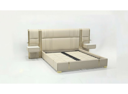 Chambre beige Lit double avec grand tête de lit Lits en bois design