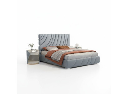 Lit double en similicuir gris Lit moderne en acier inoxydable de luxe Cadre en bois de luxe