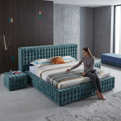 Chambre turquoise luxueuse Lit Lit double design Cadre en bois nouveau
