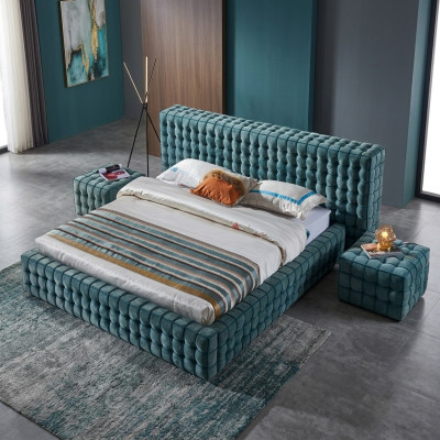 Chambre turquoise luxueuse Lit Lit double design Cadre en bois nouveau