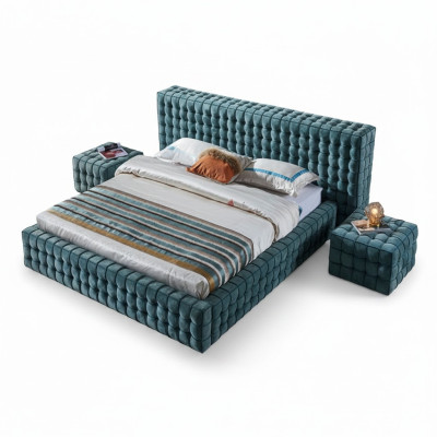 Chambre turquoise luxueuse Lit Lit double design Cadre en bois nouveau