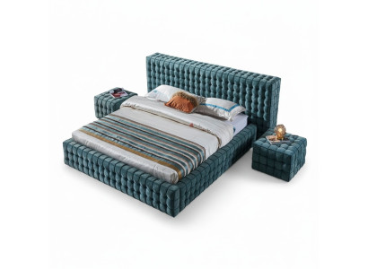 Chambre turquoise luxueuse Lit Lit double design Cadre en bois nouveau
