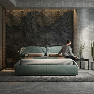 Chambre verte Lit Designer Lit double de luxe Matériau bois cadre