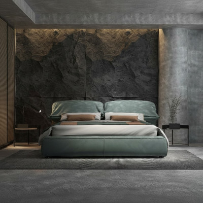 Chambre verte Lit Designer Lit double de luxe Matériau bois cadre