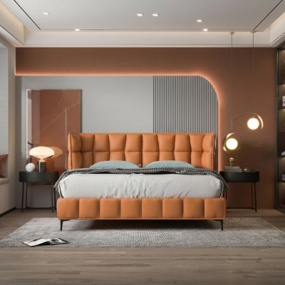 Lit double orange Mobilier de chambre à coucher Textile Lits Cadre en bois Élégant