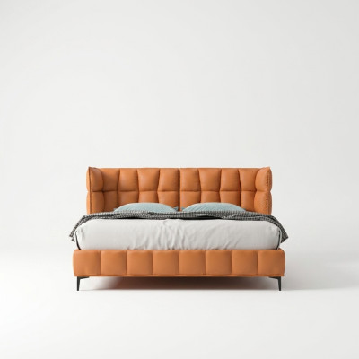 Lit double orange Mobilier de chambre à coucher Textile Lits Cadre en bois Élégant