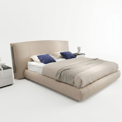 Lit double moderne beige Lit design Chambre Mobilier en bois Cadre en bois