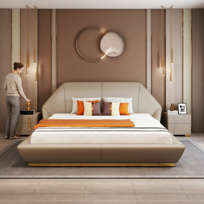 Lit double blanc moderne Chambre Lits Meubles Designer Cadre en bois