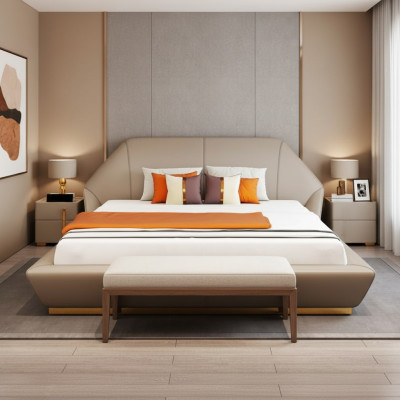 Lit double blanc moderne Chambre Lits Meubles Designer Cadre en bois