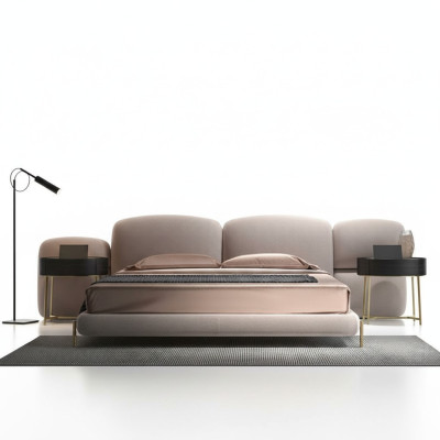 Grande chambre beige Lit double Designer Large tête de lit en textile