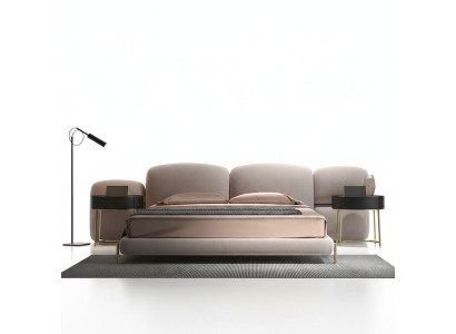Grande chambre beige Lit double Designer Large tête de lit en textile