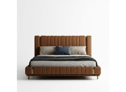 Lit double marron de luxe chambre à coucher Lit moderne Cadre en bois