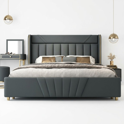 Chambre Grise Lit Meubles de Designer Matériaux de Luxe Cadre en Bois