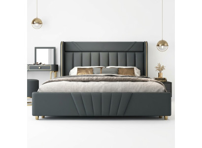 Chambre Grise Lit Meubles de Designer Matériaux de Luxe Cadre en Bois