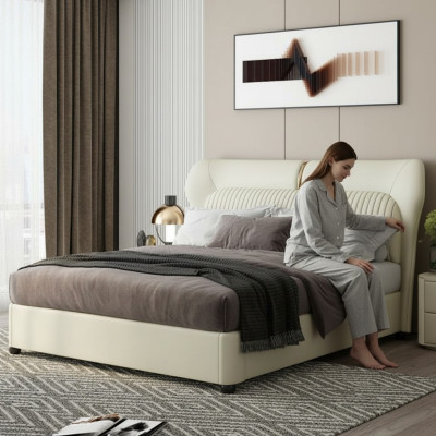 Lit en acier inoxydable blanc moderne Lit de luxe en bois de cadre de chambre à coucher nouveau