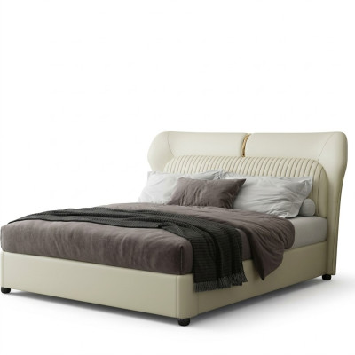 Lit en acier inoxydable blanc moderne Lit de luxe en bois de cadre de chambre à coucher nouveau