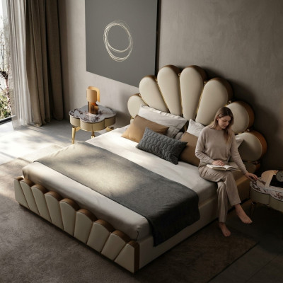 Chambre beige moderne Lit Lit double en similicuir Lits design