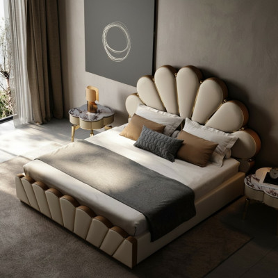 Chambre beige moderne Lit Lit double en similicuir Lits design
