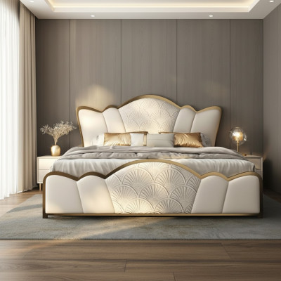 Mobilier de chambre à coucher l Lit double blanc élégant l Lits en cuir moderne