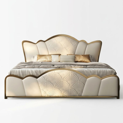 Mobilier de chambre à coucher l Lit double blanc élégant l Lits en cuir moderne