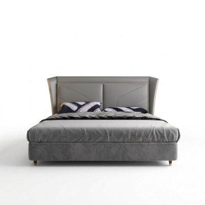 Chambre grise Lit double Lits design Cadre en bois Lits en cuir