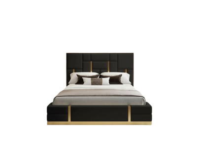 Chambre noire Lit Designer en bois Lit double de luxe en acier inoxydable