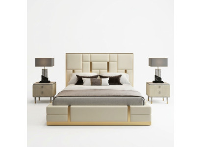 Lit double blanc Chambre de luxe Cadre en bois de designer en acier inoxydable