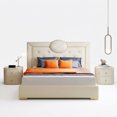 Grande chambre blanche Lit double Cadre en bois de designer Lit moderne