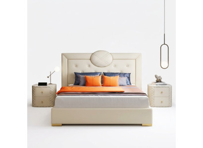 Grande chambre blanche Lit double Cadre en bois de designer Lit moderne