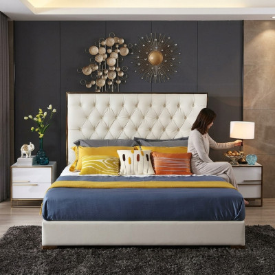 Lit Chesterfield blanc de grande taille Chambre à coucher Mobilier de chambre Lits Designer neufs