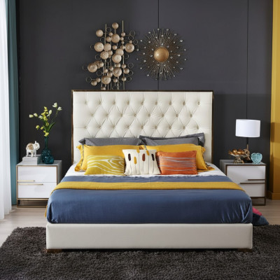 Lit Chesterfield blanc de grande taille Chambre à coucher Mobilier de chambre Lits Designer neufs