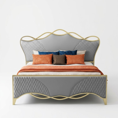 Chambre élégante Lit Designer Lit double en cuir synthétique Cadre en bois
