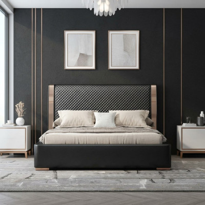 Chambre Lits Lit en cuir gris Mobilier moderne Lits à cadre en bois