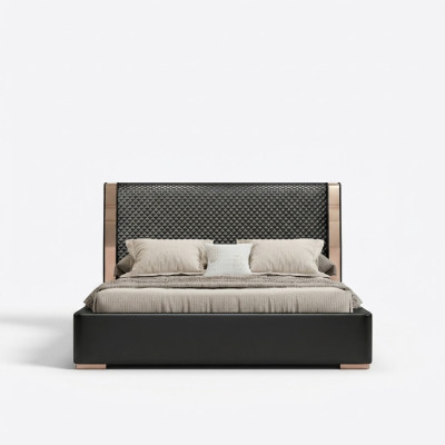 Chambre Lits Lit en cuir gris Mobilier moderne Lits à cadre en bois