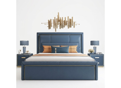 Grand lit de chambre bleu du créateur de lits double lits en cuir synthétique