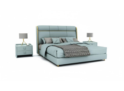 Chambre bleue Lit double Lits de designer Cadre en bois Meubles de luxe