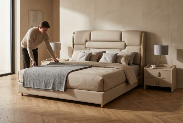 Chambre Mobilier Lit Designer Cadre en bois Lit double Lits modernes