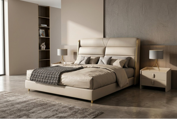 Lit double de luxe beige clair, lits de chambre à coucher modernes design.