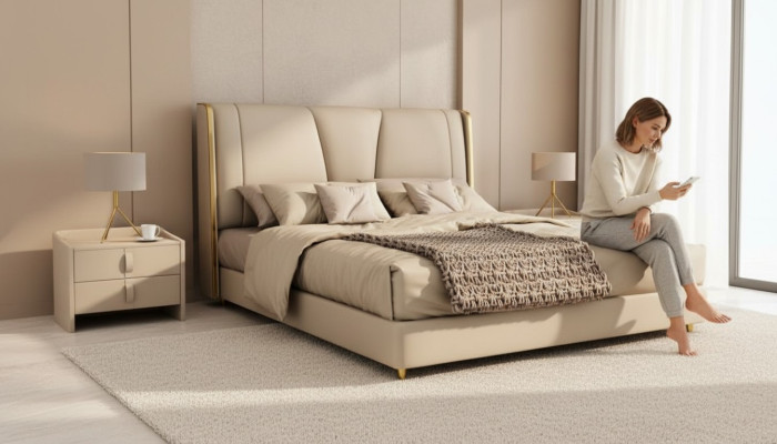 Concepteur de chambres Beige lit lits doubles lits LED lits en cuir