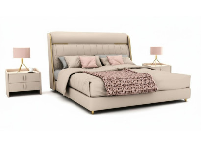 Chambre beige luxueuse Lit de chambre élégant Mobilier en bois de chambre à coucher